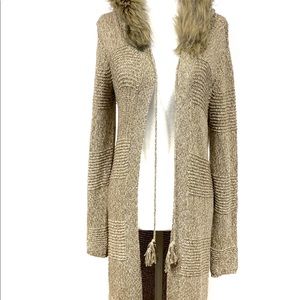 Vertigo, Faux Fur Hooded Open Front Cardigan